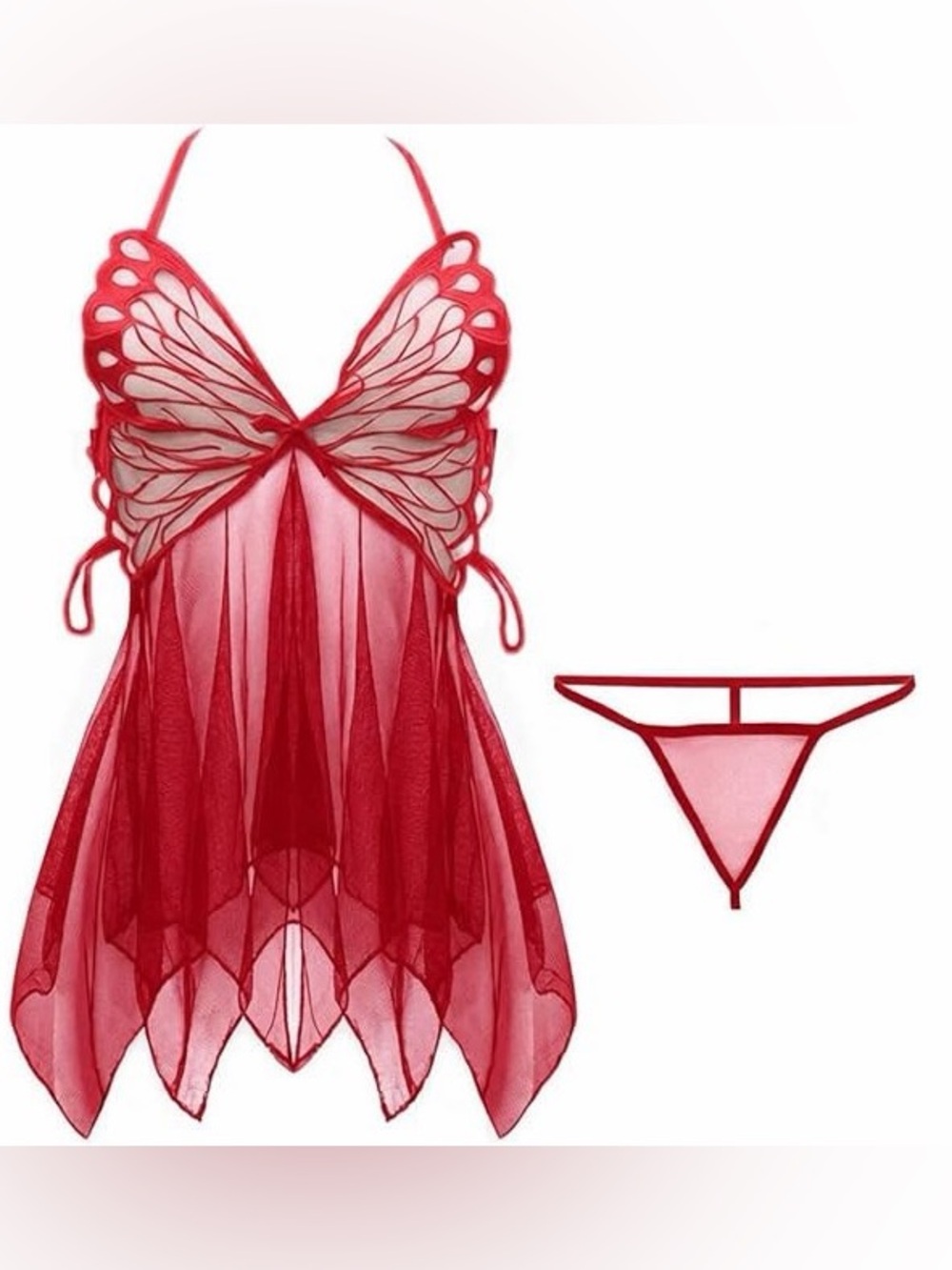 Red Butterfly Sheer Babydoll Lingerie Set